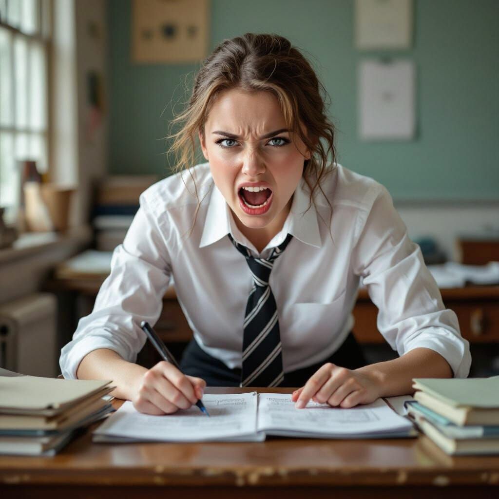 Frustrated Student in Photorealistic Style