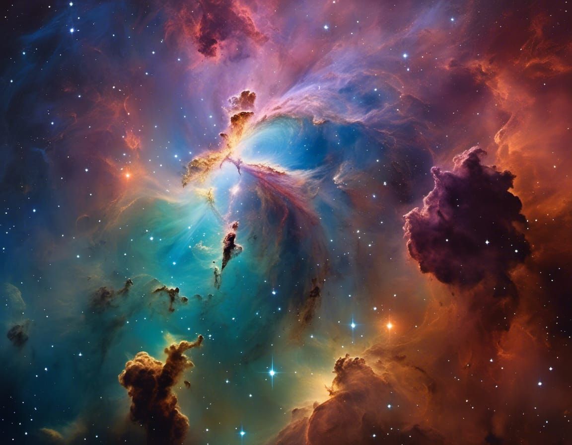 The Lagoon Nebula: Epic Cosmic Oil Painting