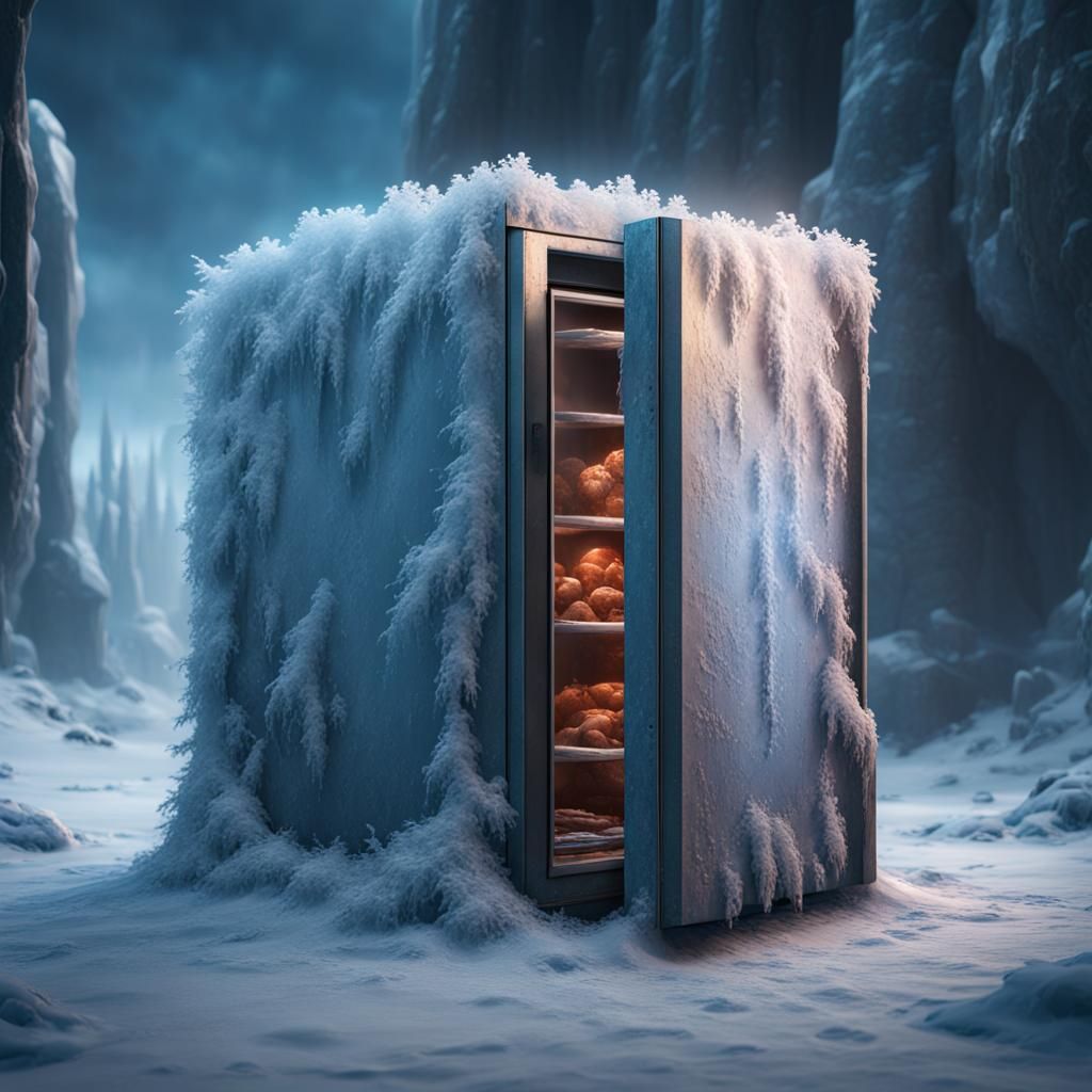 Intricate Freezer Frost Patterns in Deep Color