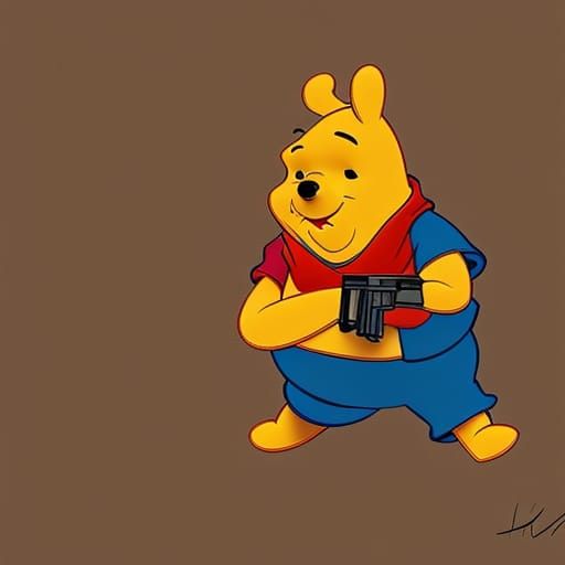 Hyperrealistic Winnie the Pooh with a Gun