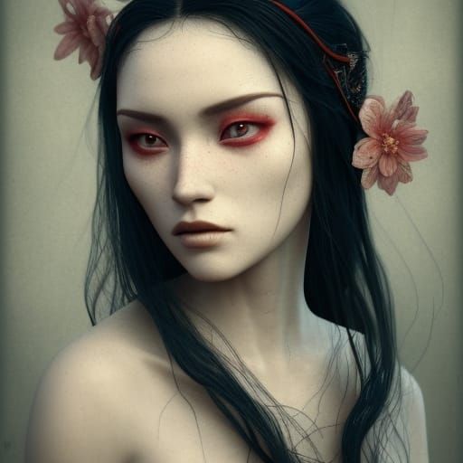 Elegant Geisha Portrait in Redshift Style