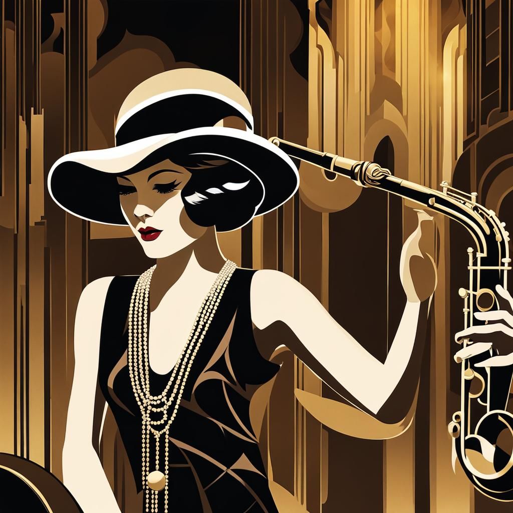 Cat Plays Jazz in Smoky Speakeasy: Art Deco Illustration