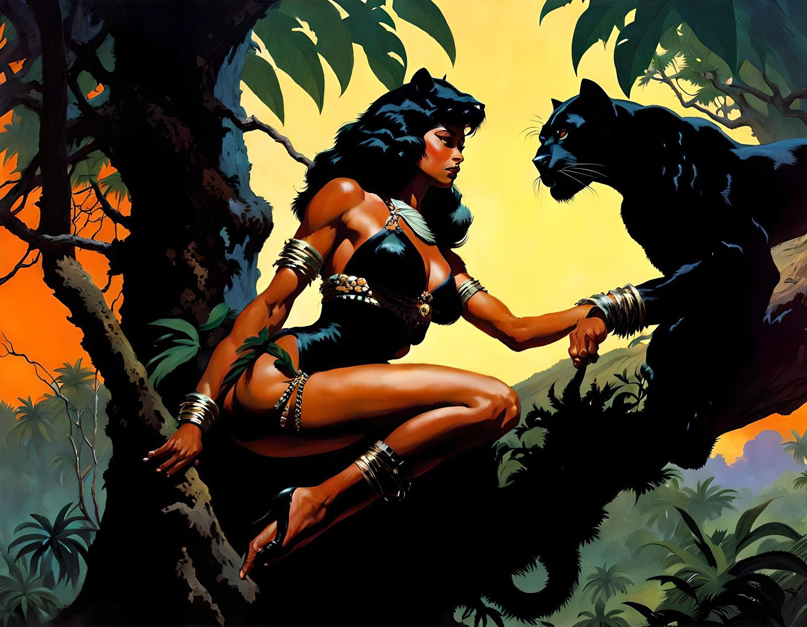 Jungle Woman and Panther, Epic Fantasy Art