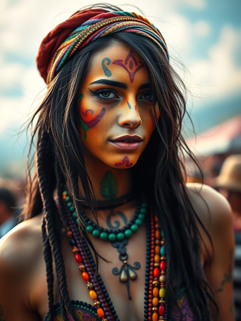 Woodstock Hippie Goddess in Vibrant Colors