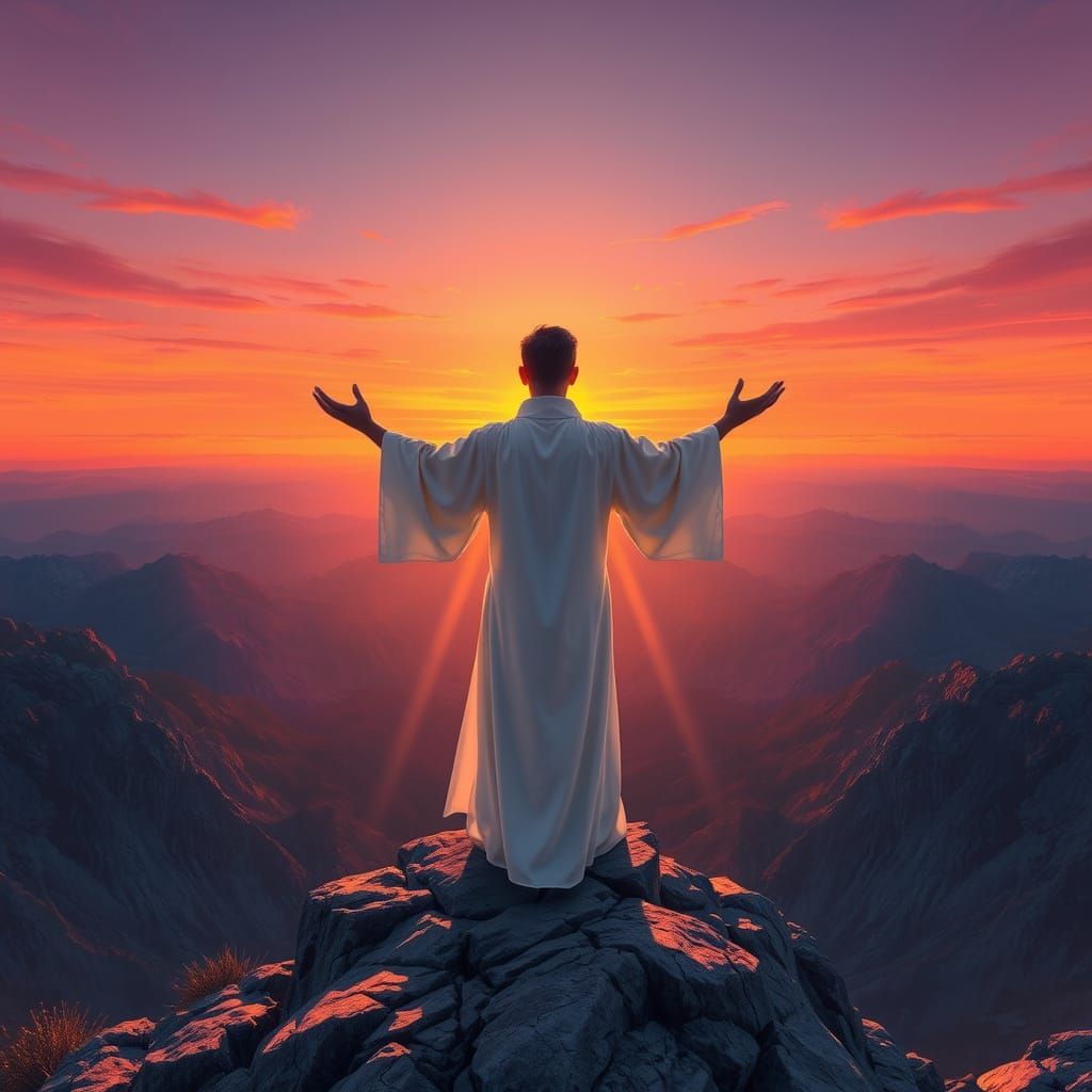 Mountain Peak Sunrise in a Digital Painting Style