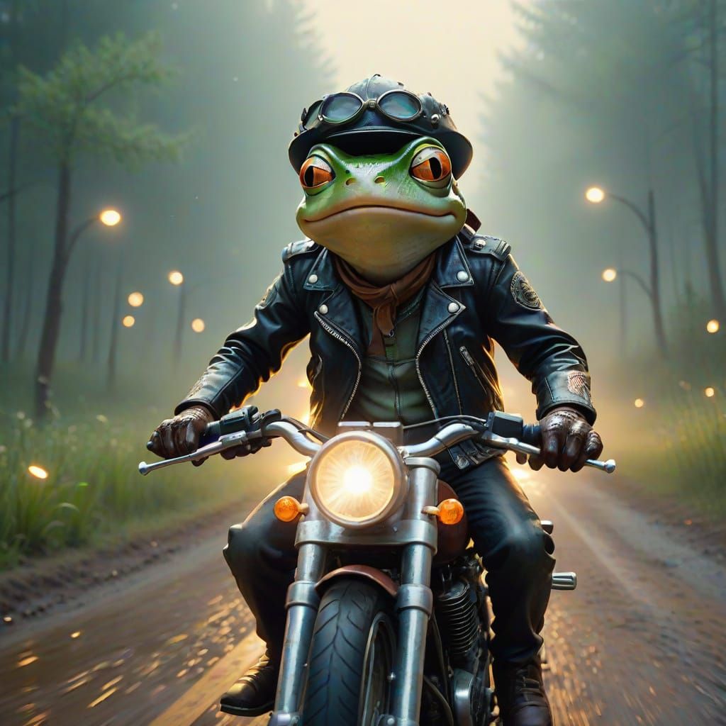 Crazy Frog Motorcycle Ride: Cinematic Film Still