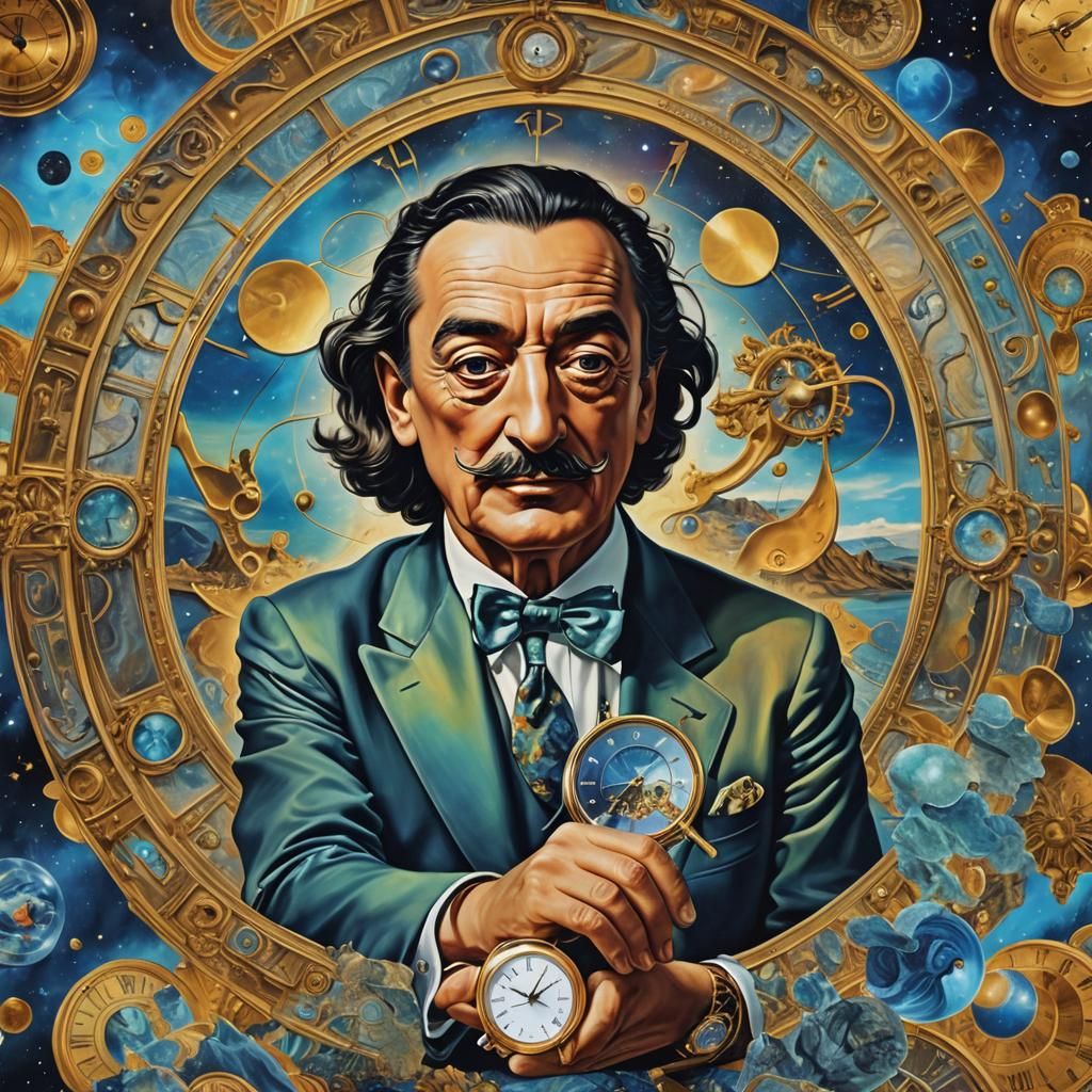Surreal Portrait with Melting Clocks in Astral Style