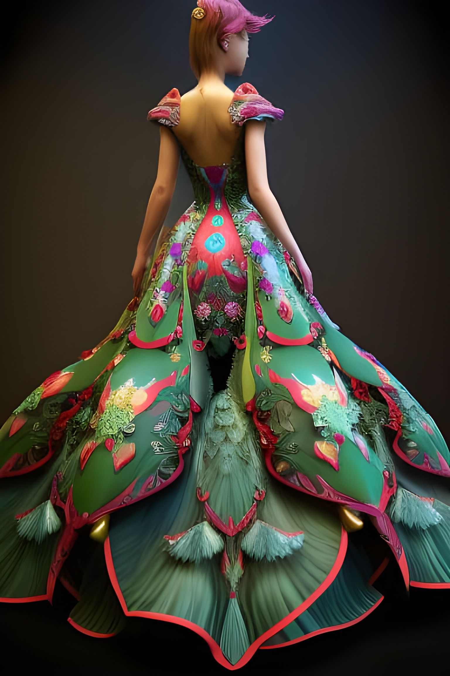 Ethereal Fantasy Dress with Fairy Wings, Digital Art