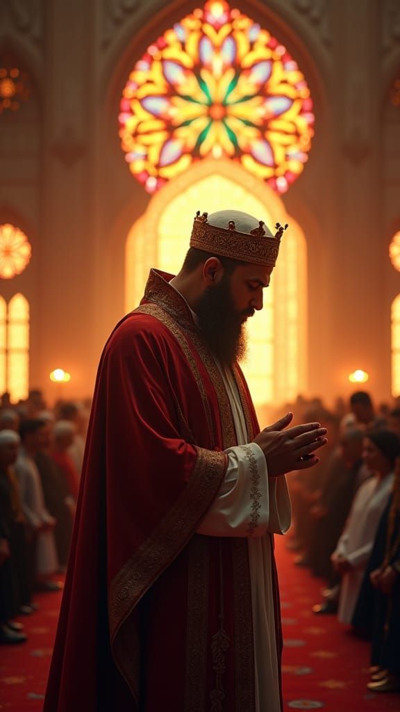Majestic Imam Leading Prayer in Ornate Mosque