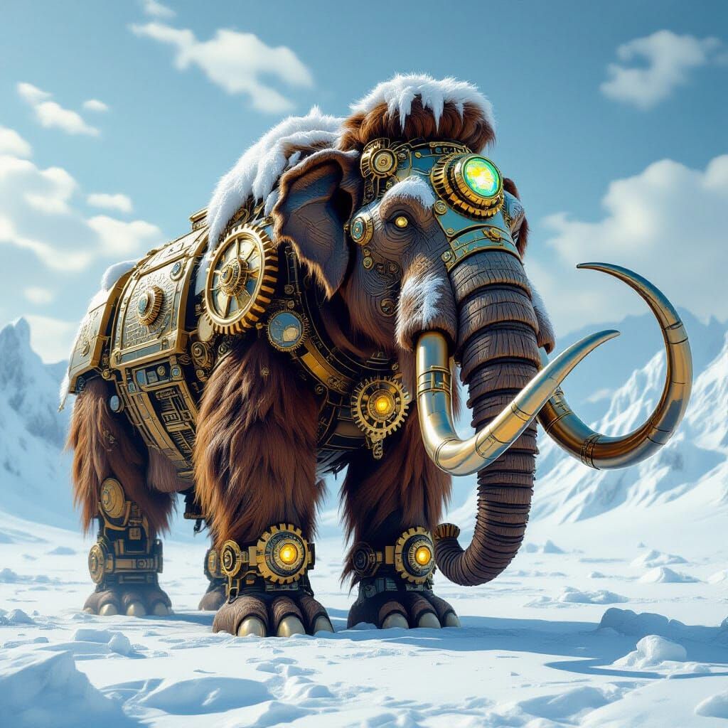 Steampunk Woolly Mammoth in Arctic Landscape