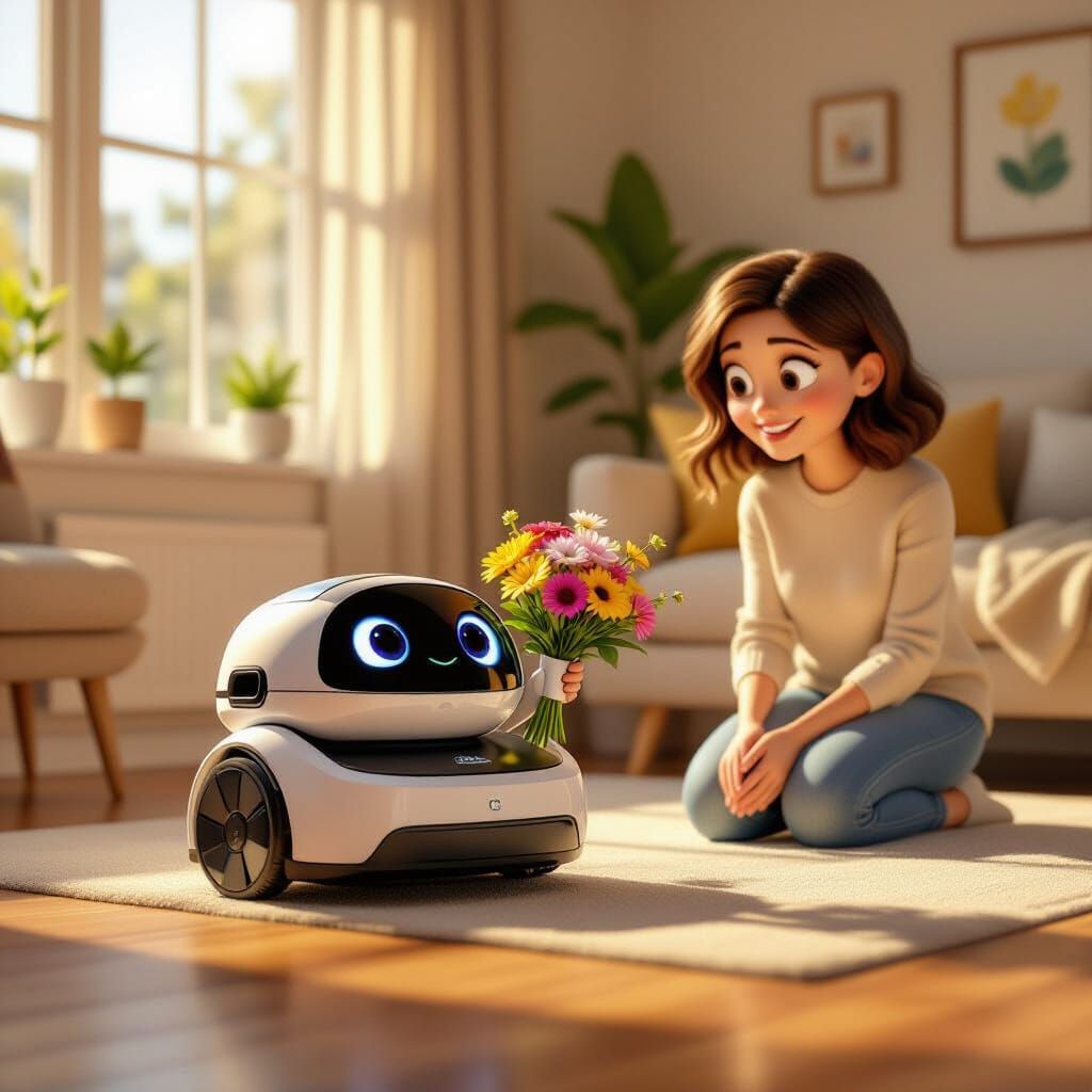 Robot Vacuum Offers Flowers in Pixar-Style Animation