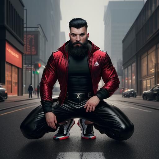 Muscle Man in Street: Detailed Matte Painting