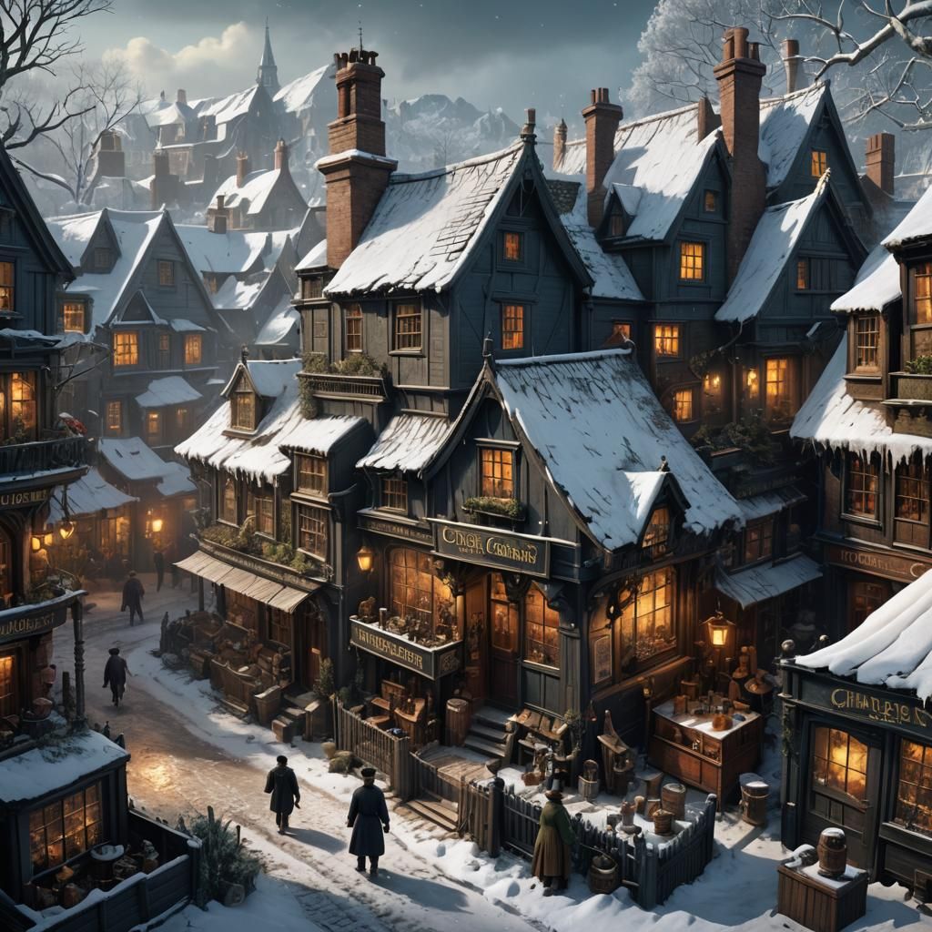 Old Curiosity Shop Winter Scene: Detailed Matte Painting