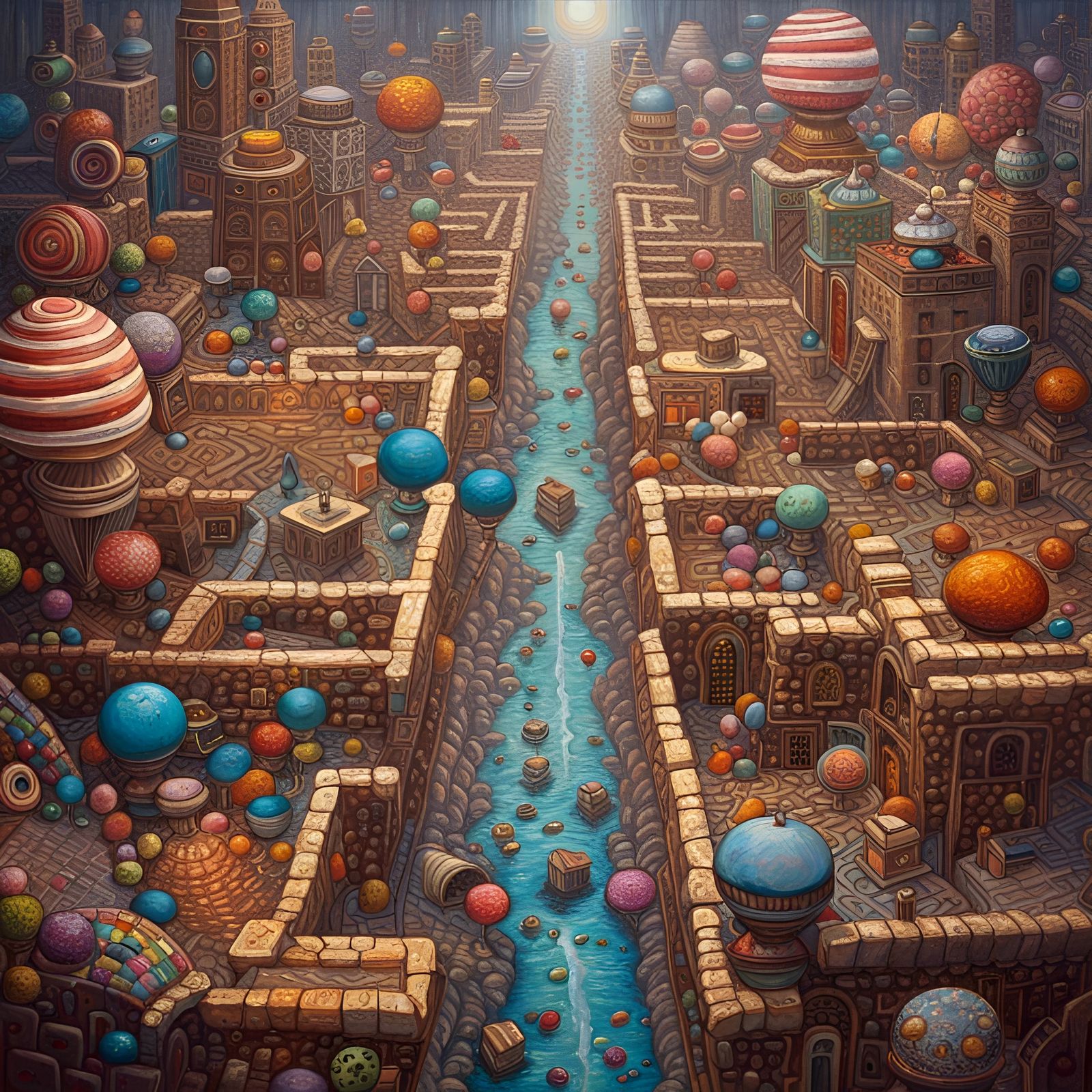 Candy World Maze: Detailed Oil Painting