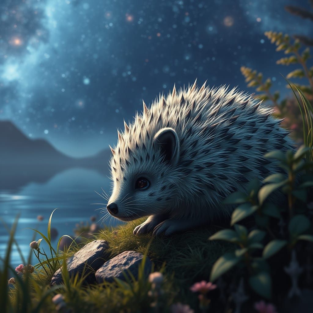 Hedgehog, but its thorns are snow leopard fur, flufy, furry....