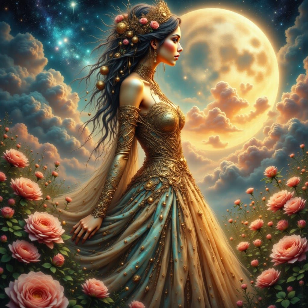 Majestic Automaton Queen in Celestial Rose Field