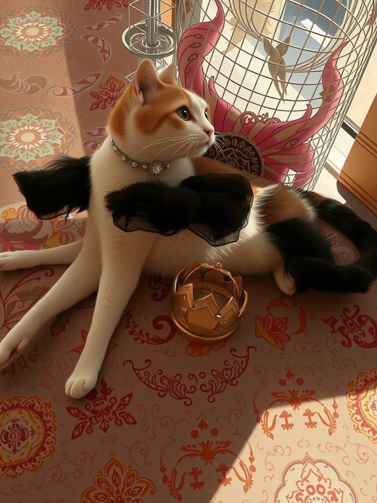 Elegant Cat in Alphonse Mucha Style