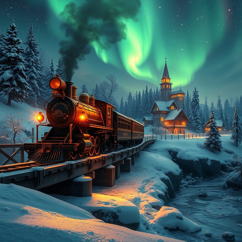 Surreal Steam Train Chugs Along Frozen River in Soft, Ethere...