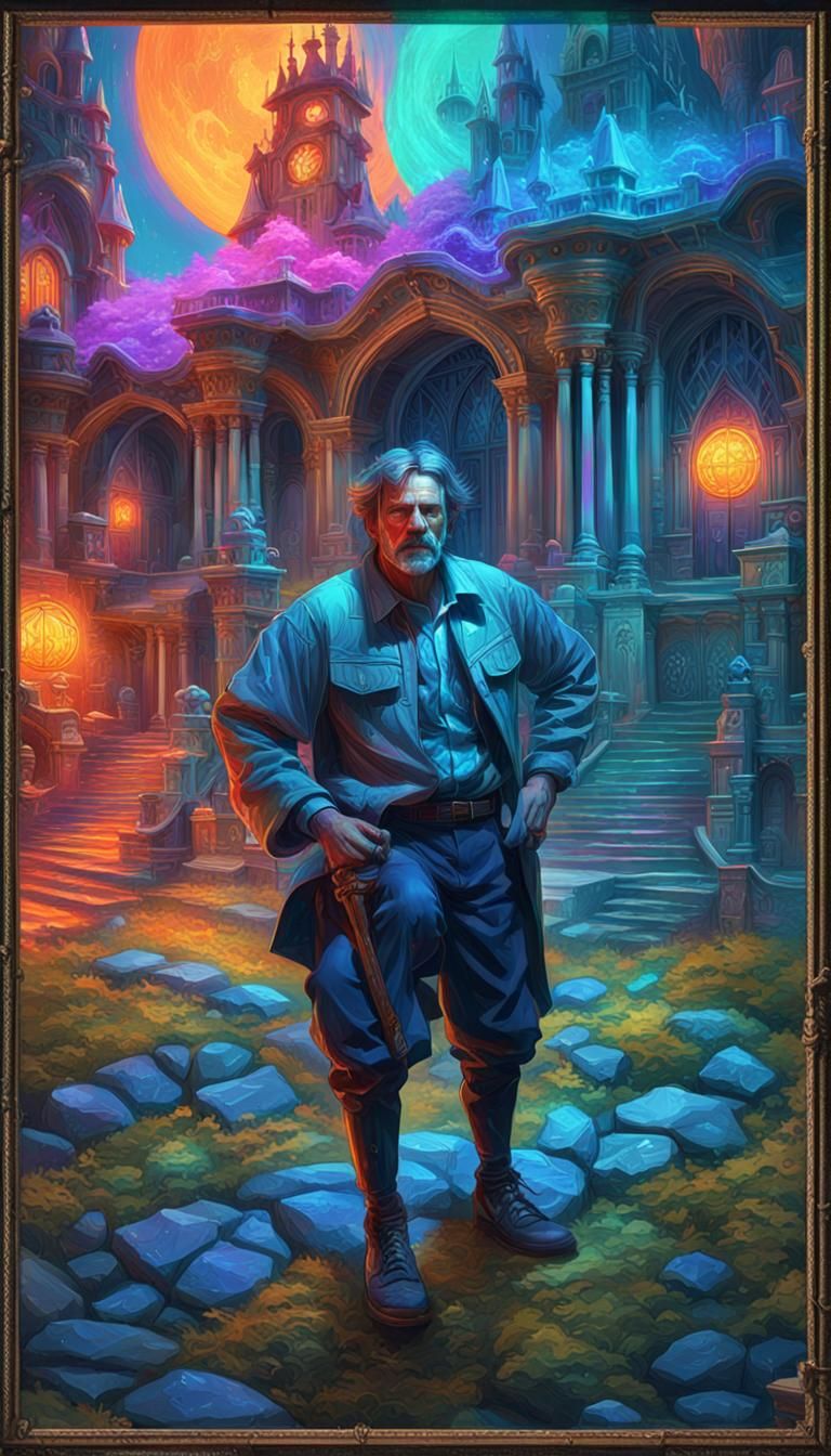 Psychedelic Ghost Portrait in Fantasy Castle, Digital Art