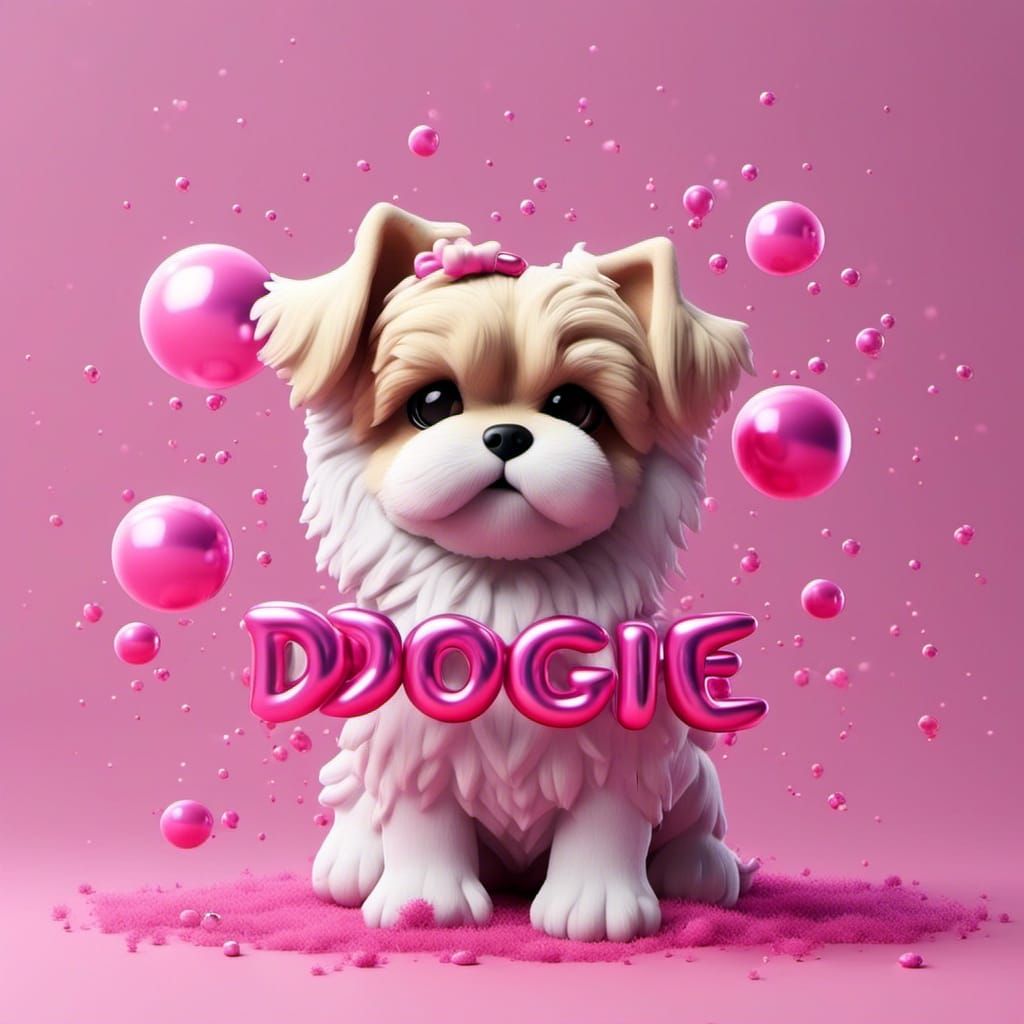 Cute Cartoon Shih Tzu with Bubbles in 3D