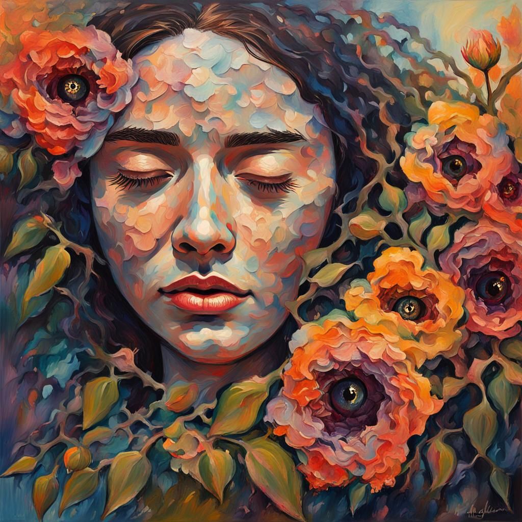 Fauvist Portrait of Woman with Thorny Vines