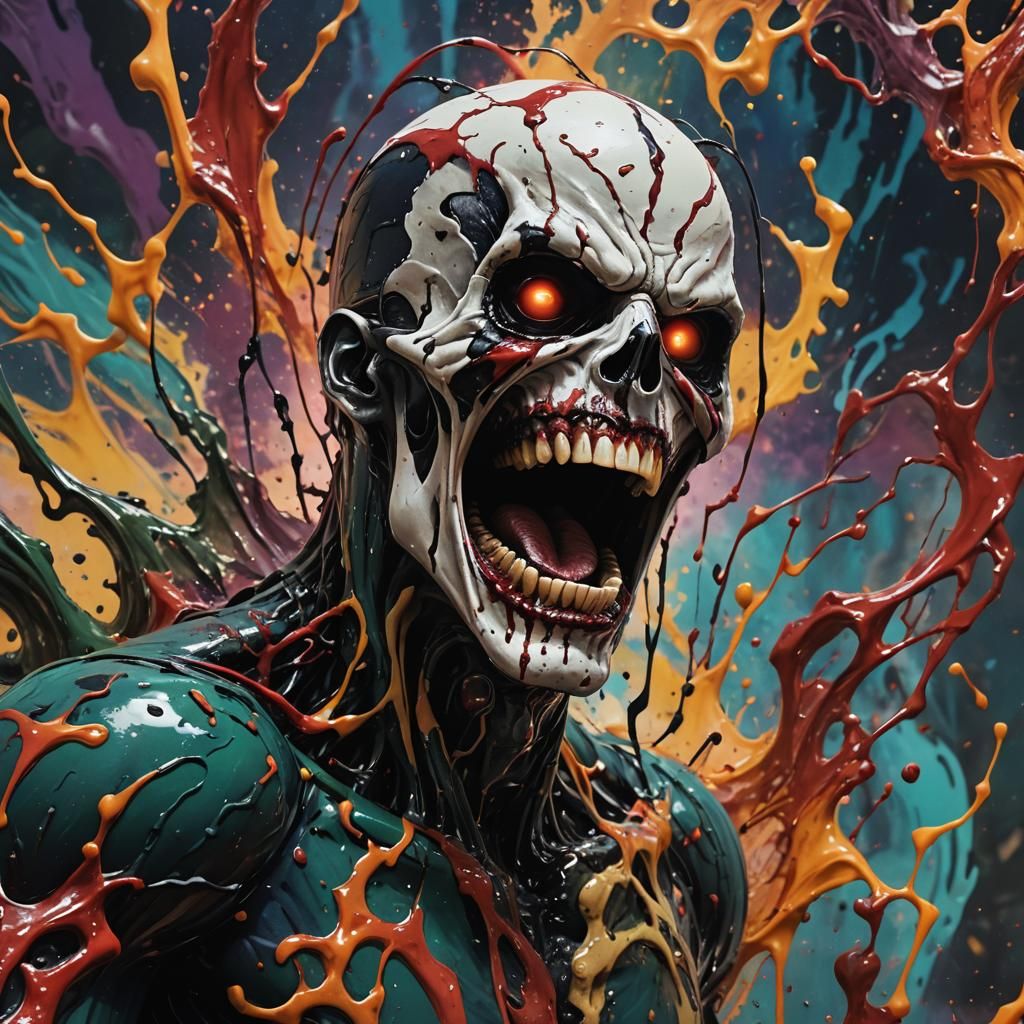 Scream and Toxin Symbiotes in Hyperrealistic Splash Art