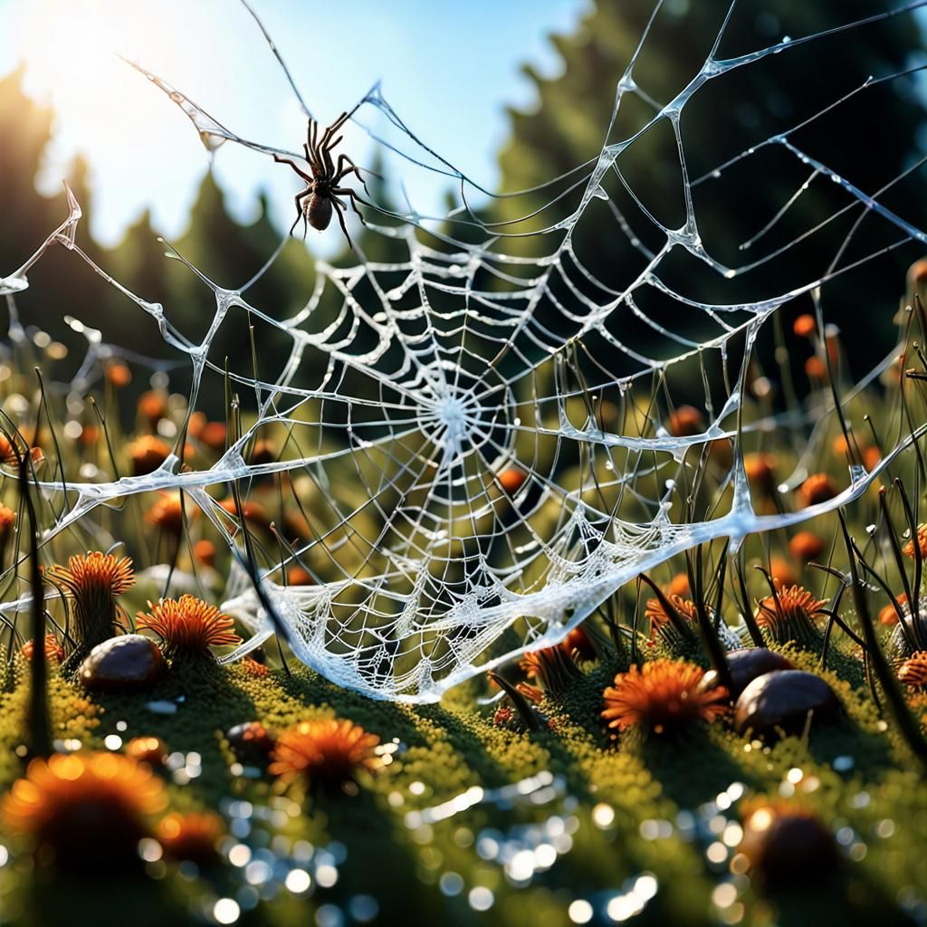 Decaying Plastic Spiderweb in Hyperrealistic CGI