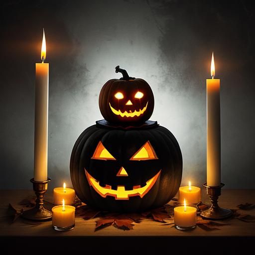 Sinister Jack-O'-Lantern Watched by Spectral Spirit