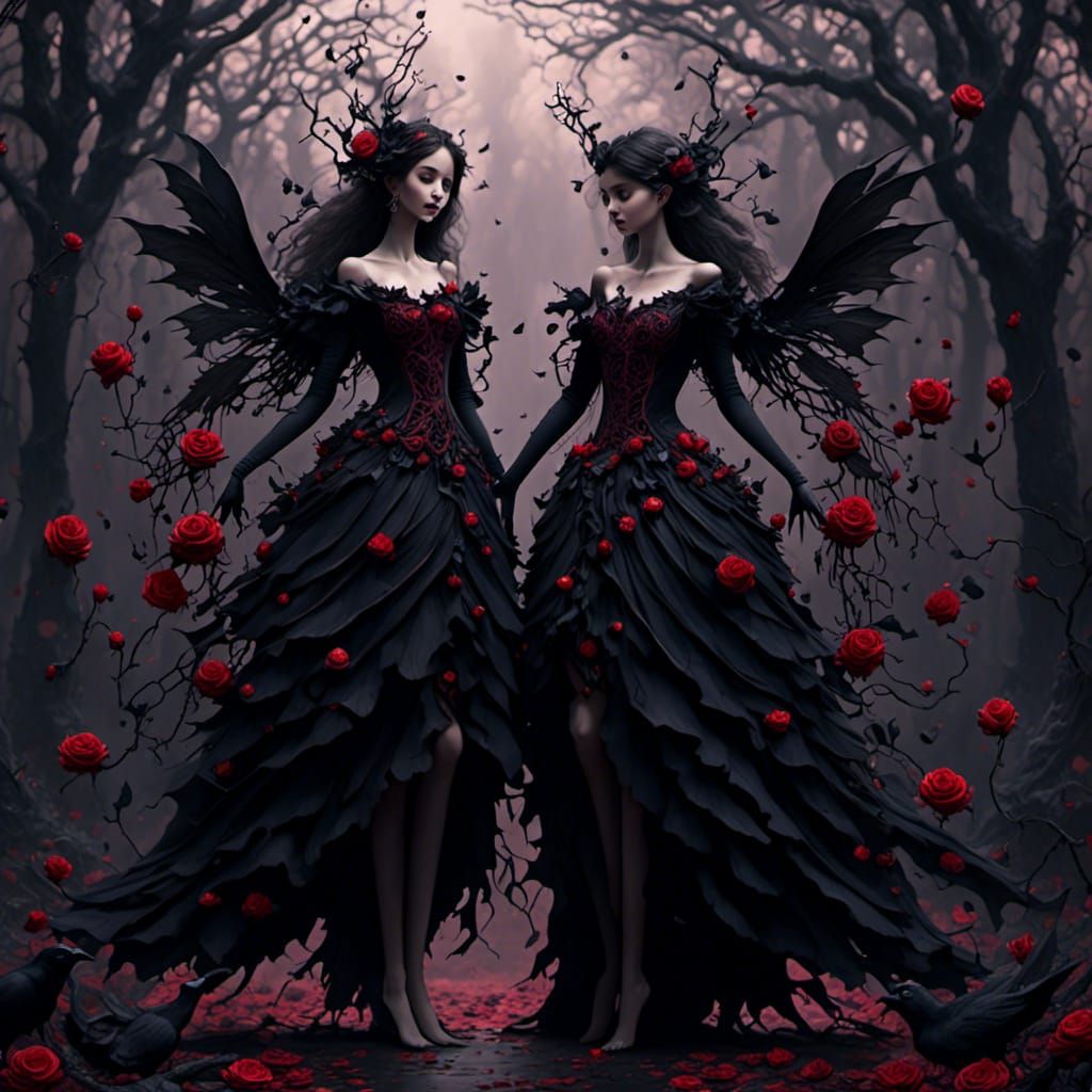 Gothic Raven Sisters in Detailed Matte Painting