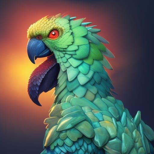 Parrot Dragon Portrait in Hyperdetailed Style