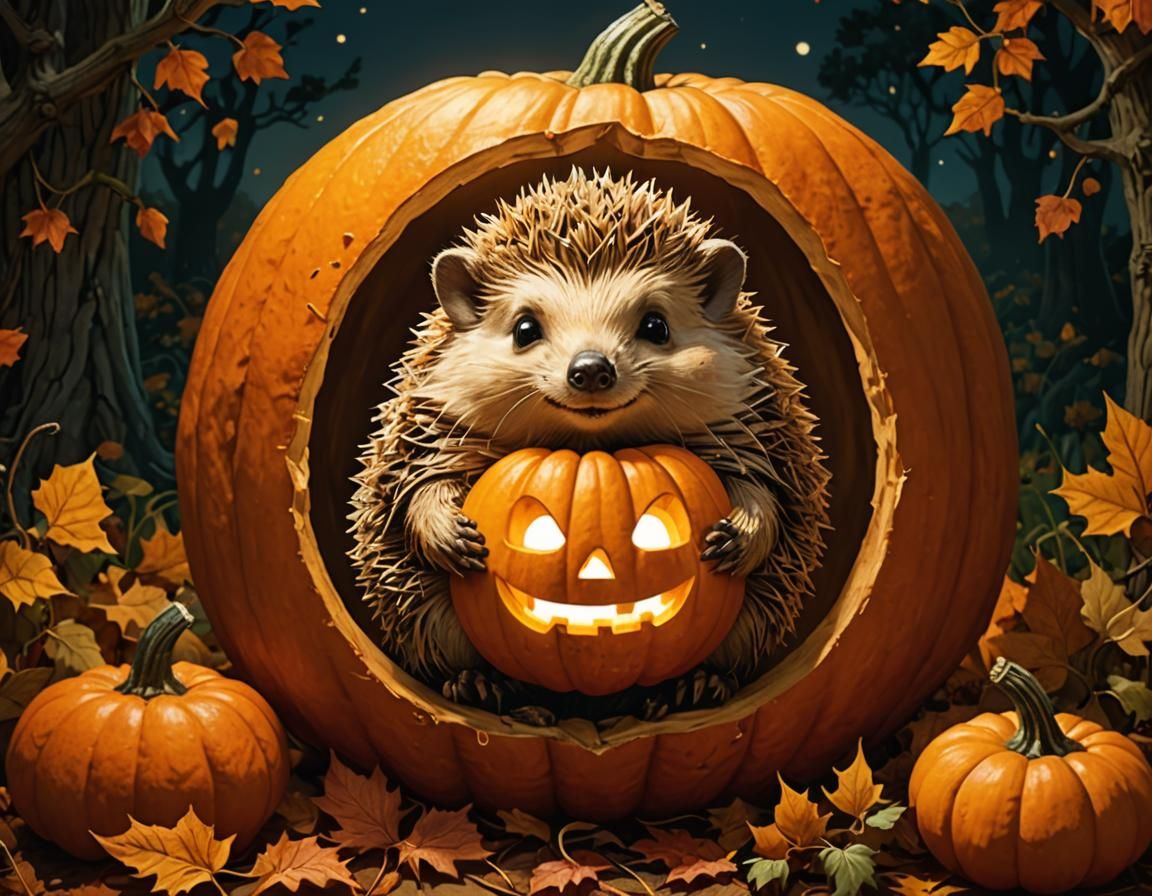 Hedgehog Carving Halloween Pumpkin: Children's Book Illustra...