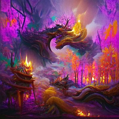 Dragon Burns Forest: Dark Fantasy Art