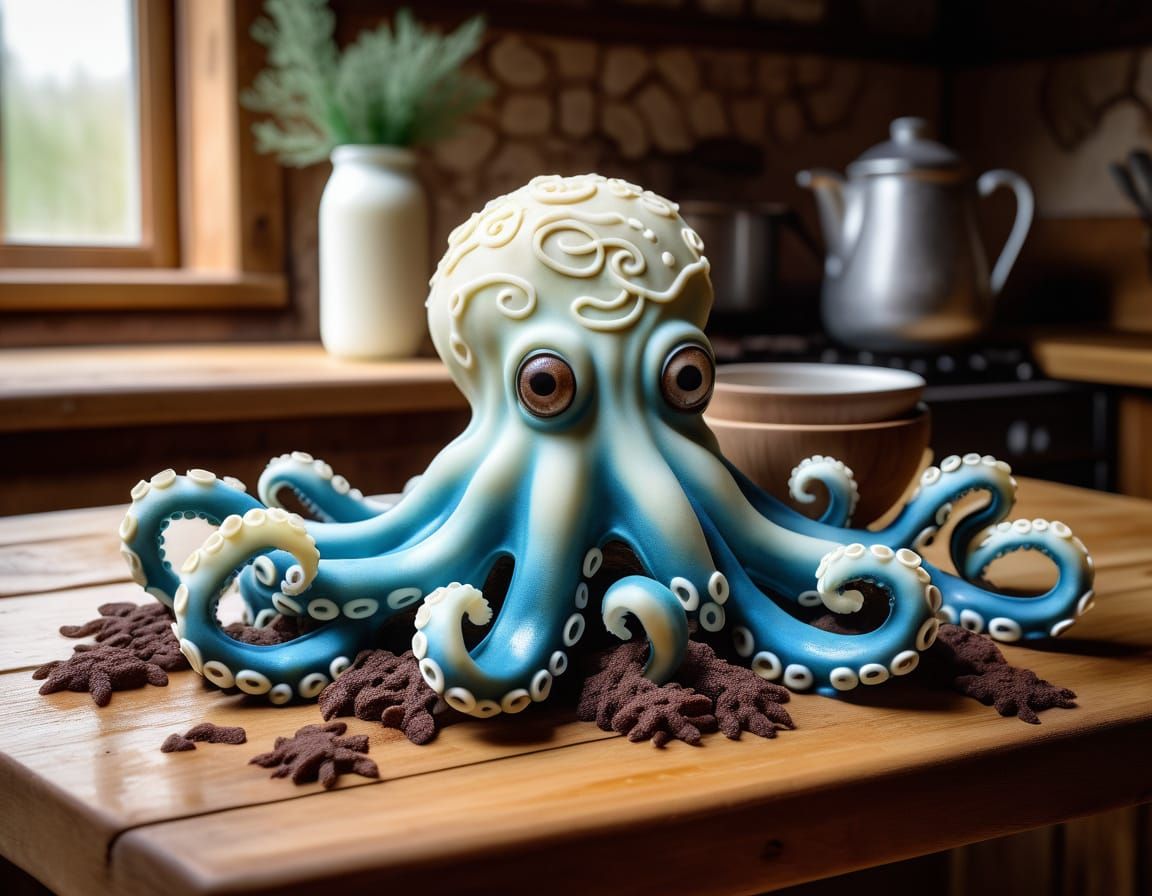 Hyperrealistic White Chocolate Octopus Sculpture