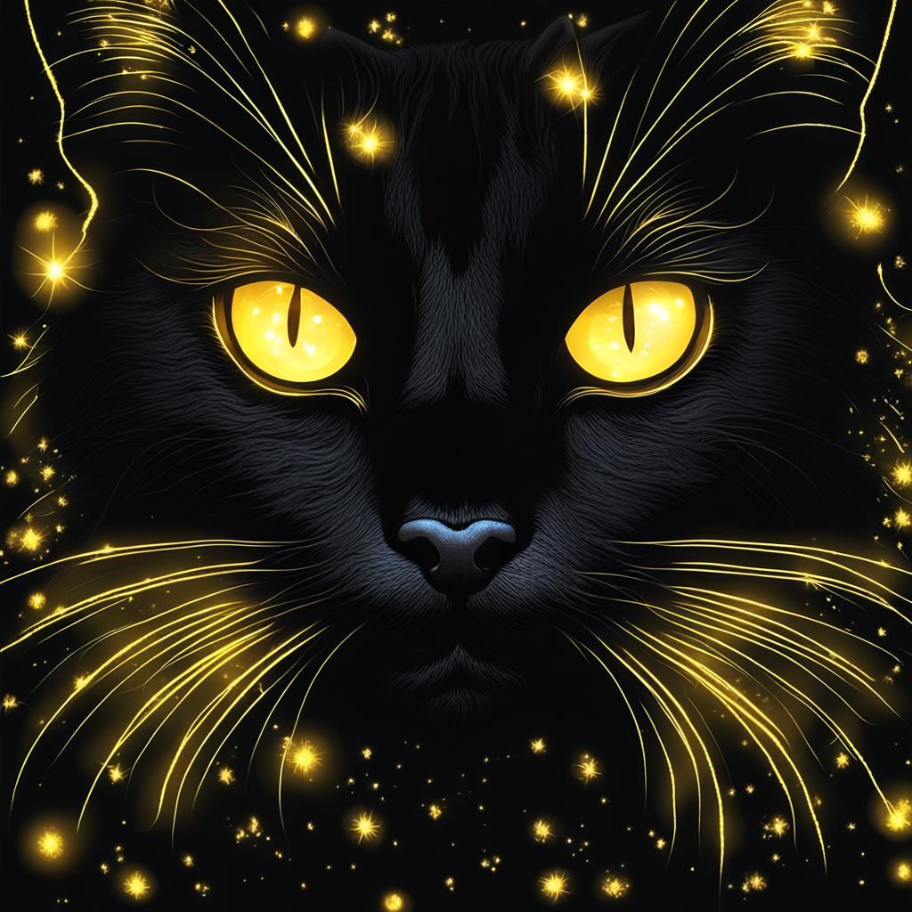 Ethereal Black Cat with Magical Glow in Hyper-Realism