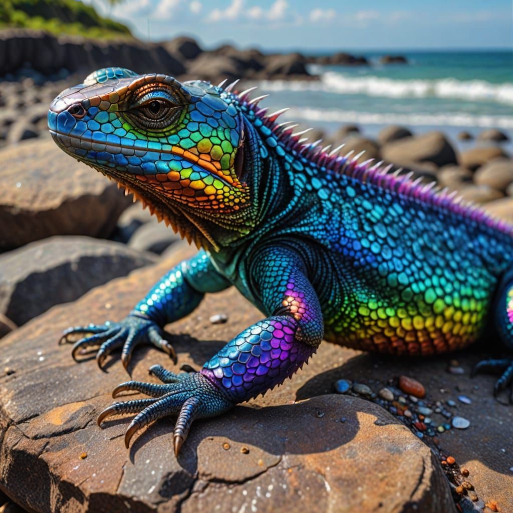 Surreal Iridescent Lizard in Hyperrealistic HDR