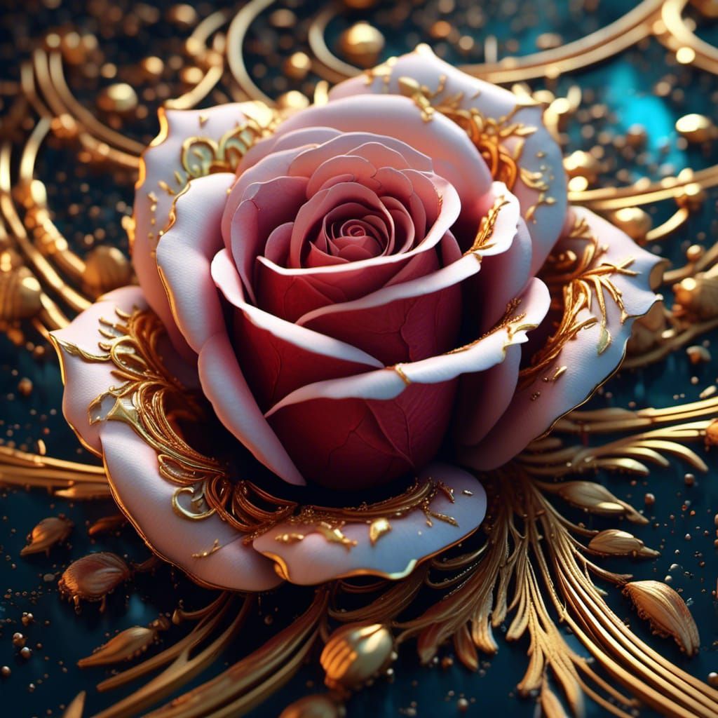 White Rose Music Note in Gold: Detailed Matte Painting