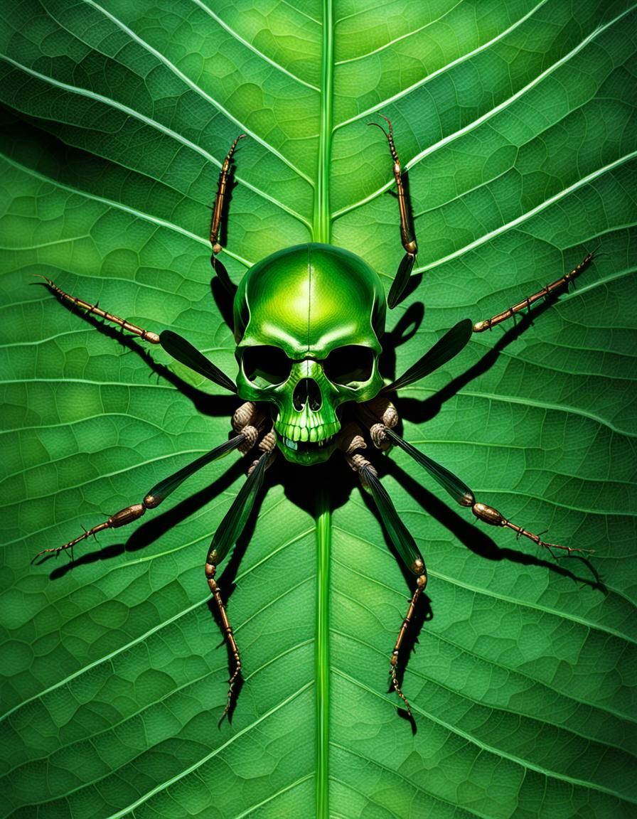 Scary Skull-Faced Insect Specimen in Dark Green