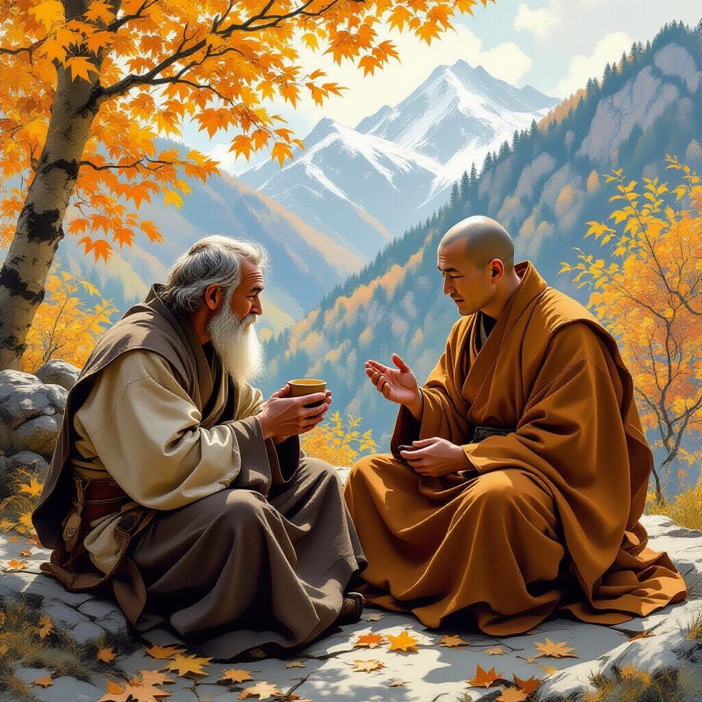 Worried Merchant Seeks Solace in Autumn Monastery