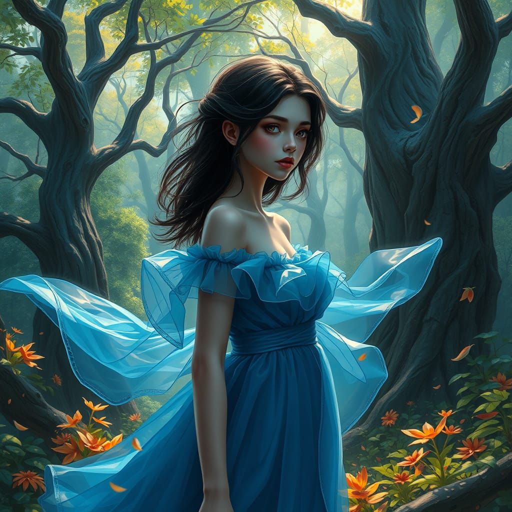 Whimsical Woodland Goddess in Iridescent Blue