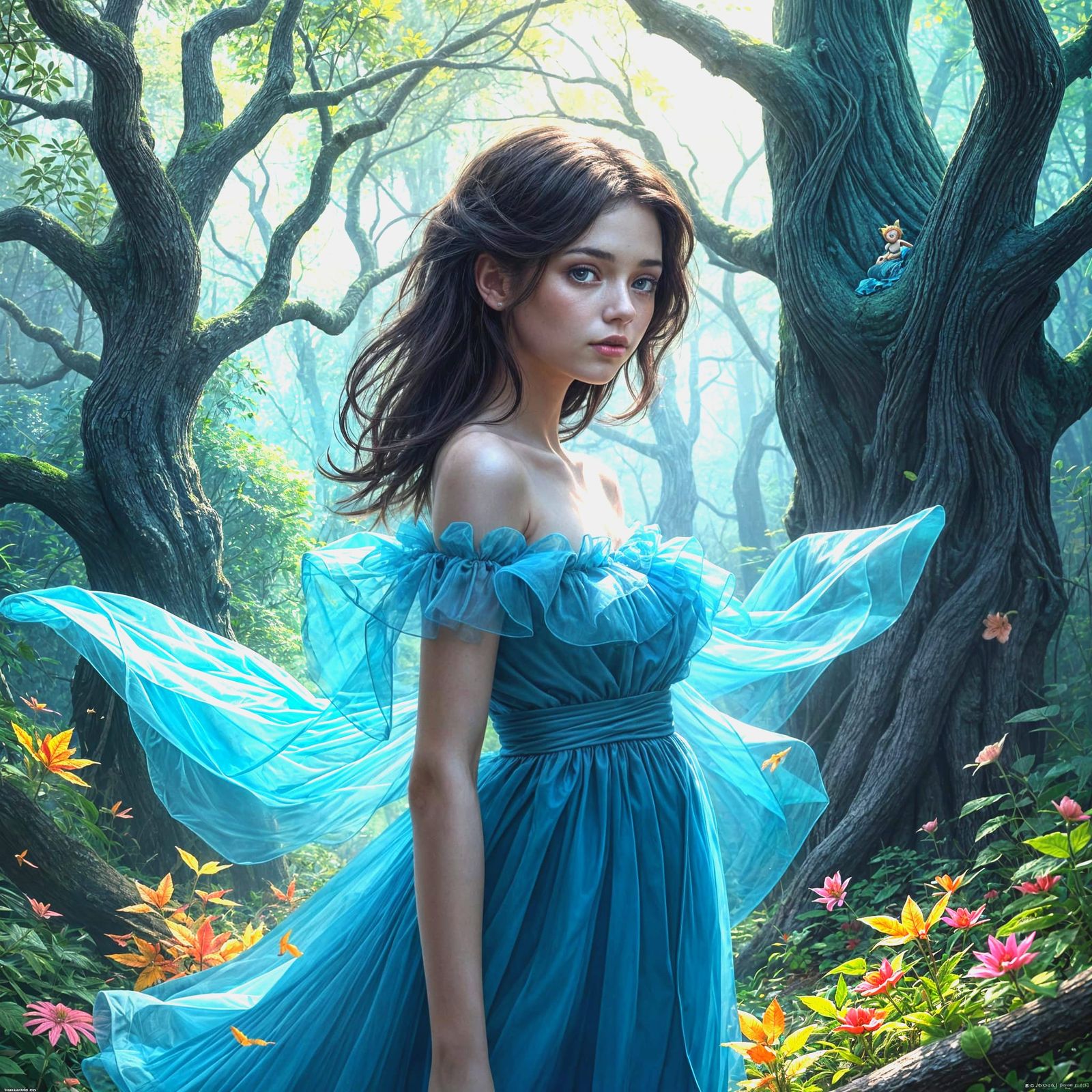 Whimsical Woodland Goddess in Iridescent Blue