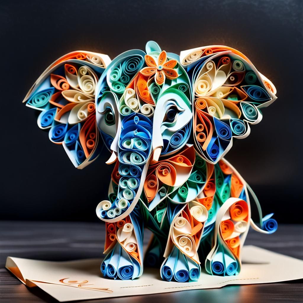 Colorful Quilling Art Baby Elephant Papercraft