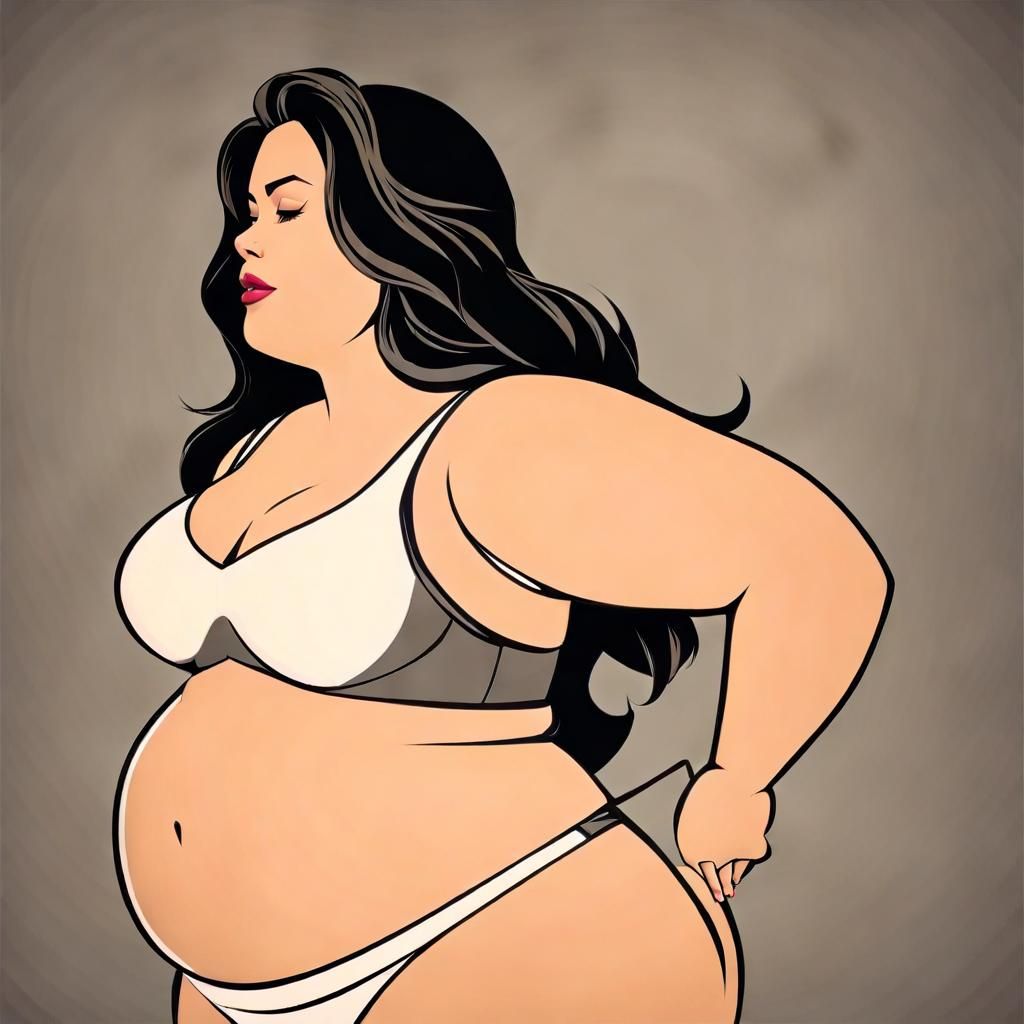 Photorealistic Woman Gaining Weight Side View