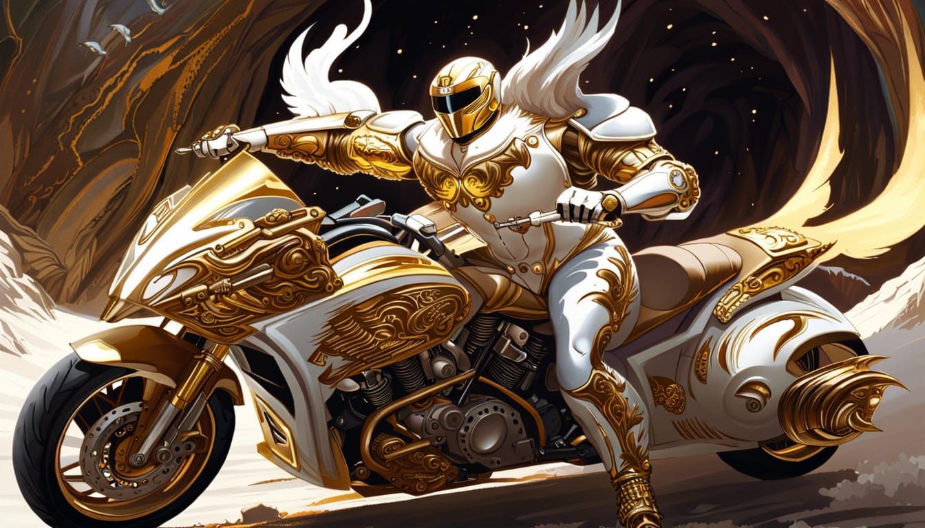 Angel on Motorcycle in Hellfire, Hyperrealistic Art