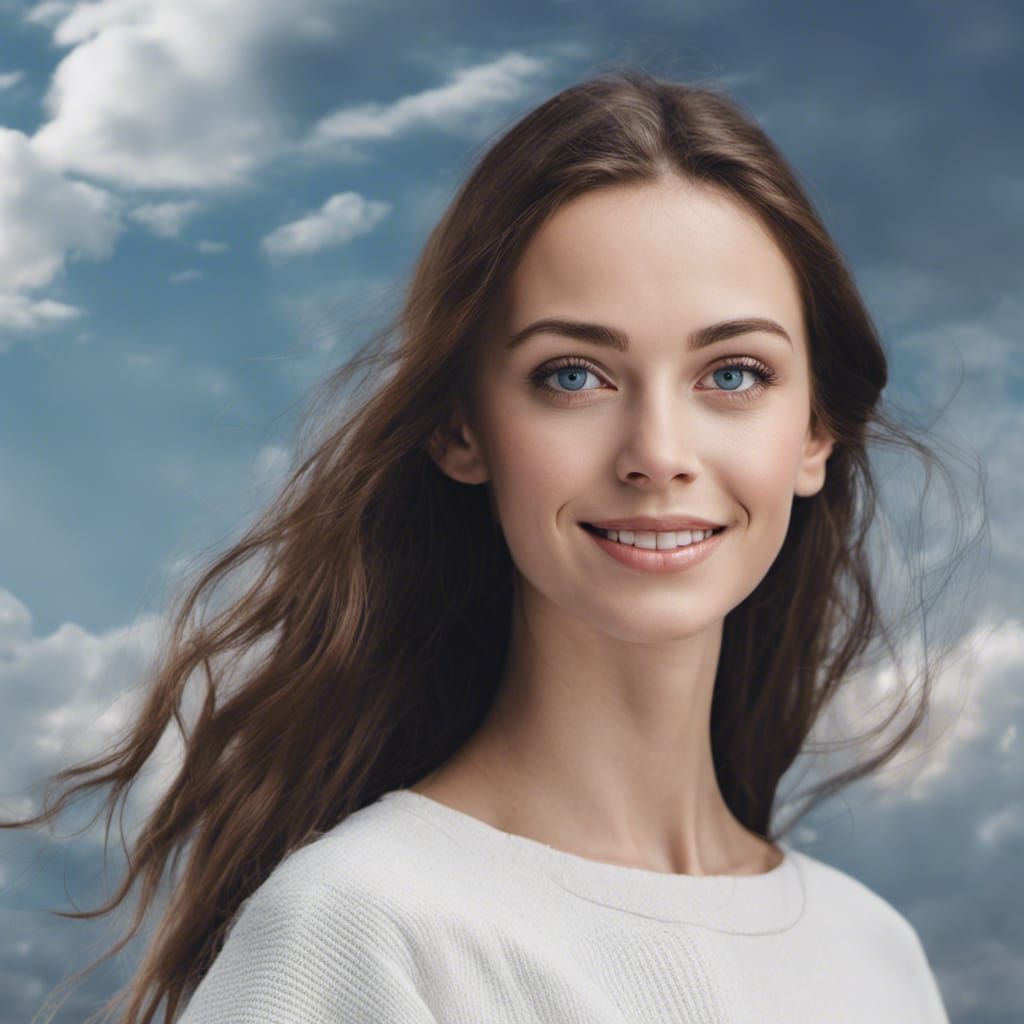 Attractive Brunette Portrait with Heavenly Background