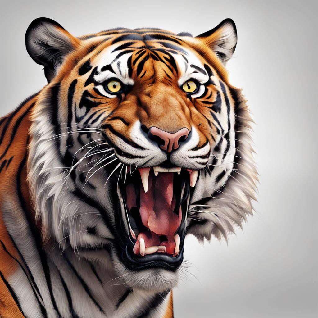 Sulking Tiger with Tongue Out, Detailed Matte Painting