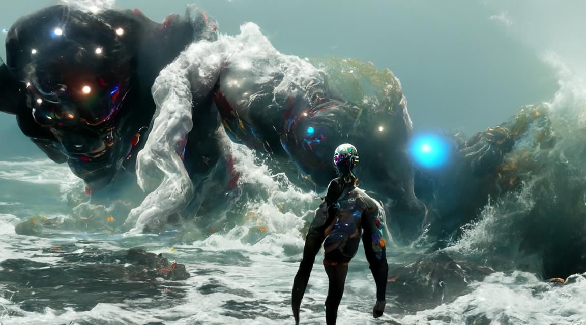 Giant Humanoid Rising from the Sea: Astral Illustration