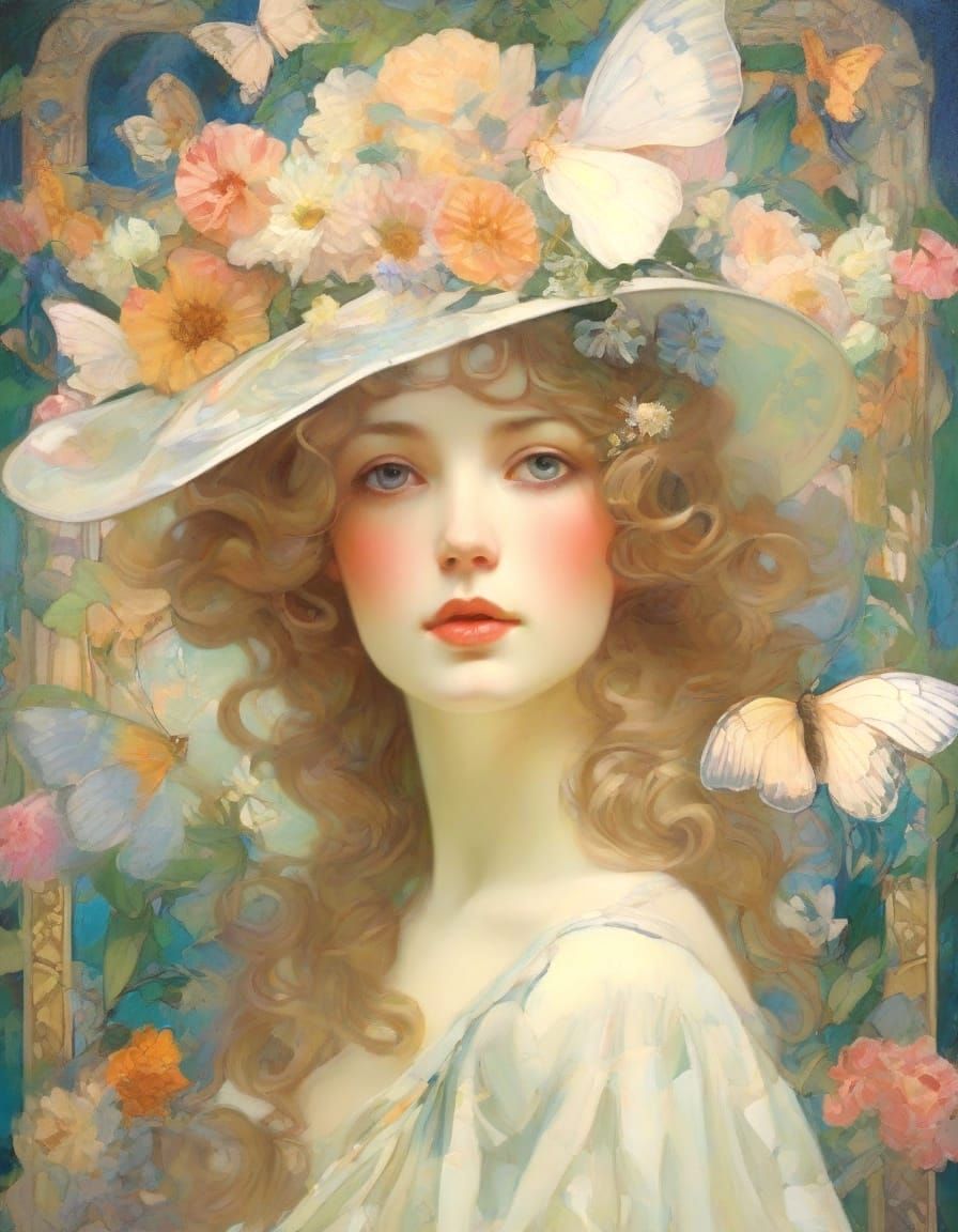 Elegant Spring Goddess in a Vibrant French Garden