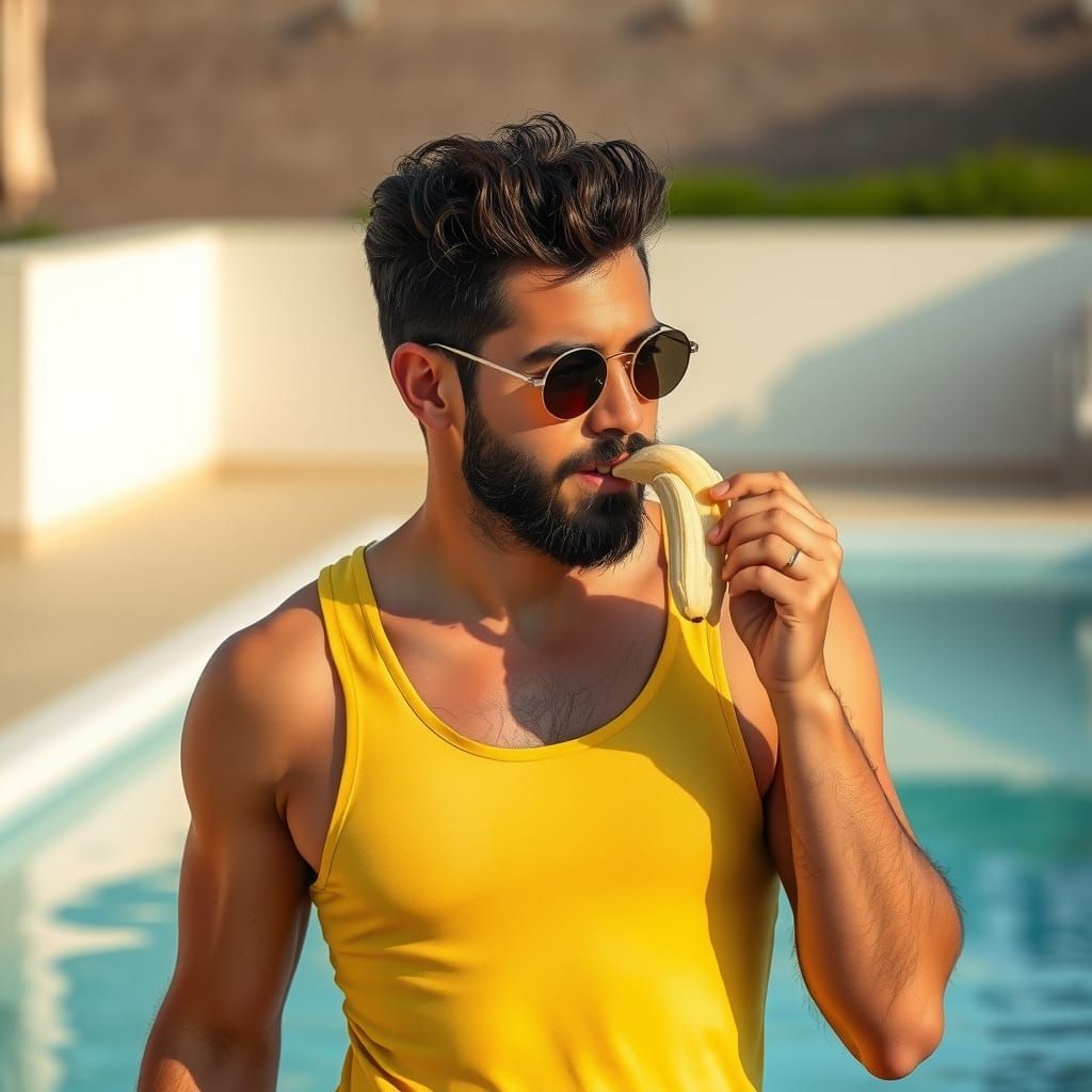 Man in Yellow Speedo Eats Banana