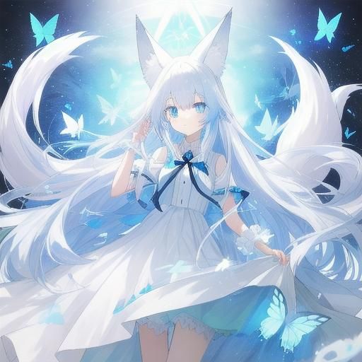Anime Girl with Fox Features and Butterflies