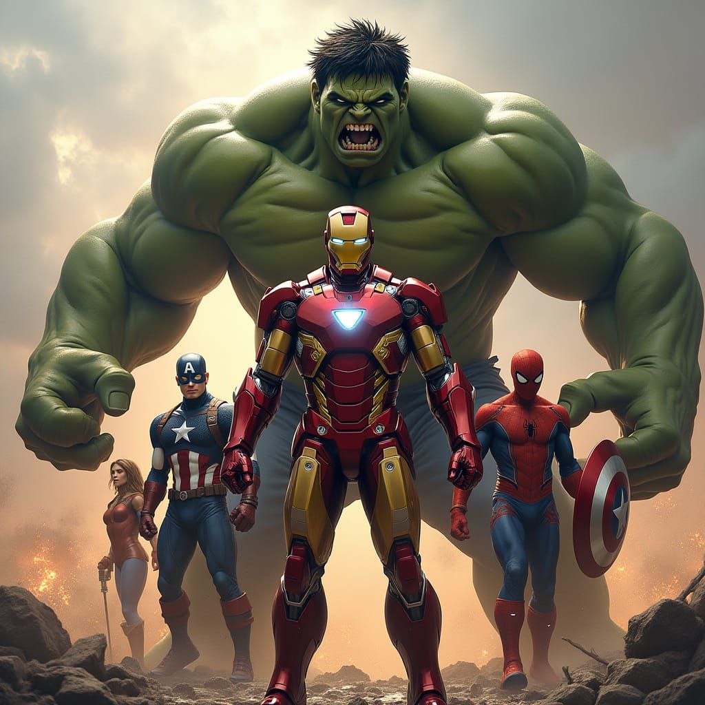 Avengers Unite Against Giant Hulk in Epic Battle